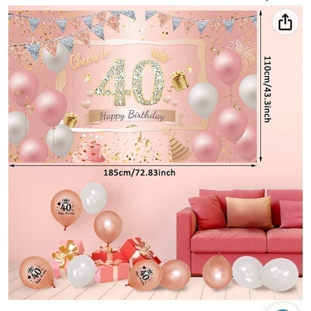 AWESOME pink 40th Birthday Backdrop Banner